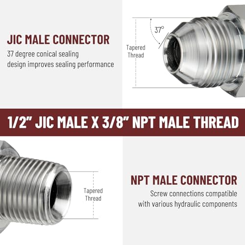 10PCS Hydraulic Adapter Fitting: 1/2" JIC 37° Male x 3/8" NPT Male - size: 1/2" JIC Male x 3/8" NPT Male