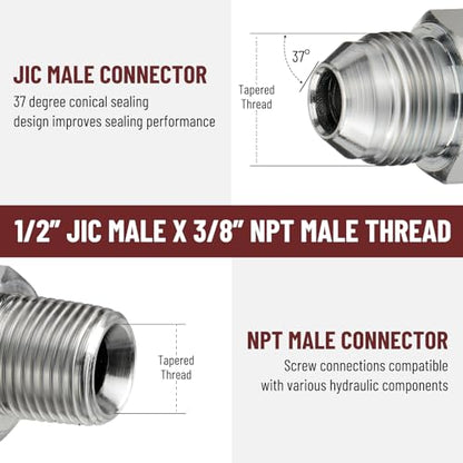 10PCS Hydraulic Adapter Fitting: 1/2" JIC 37° Male x 3/8" NPT Male - size: 1/2" JIC Male x 3/8" NPT Male