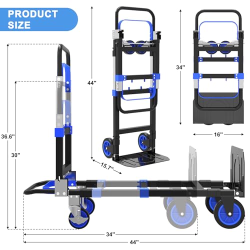 3-in-1 Folding Heavy Duty Hand Truck Dolly Cart Trolley with Wheels (Blue) - color: Blue