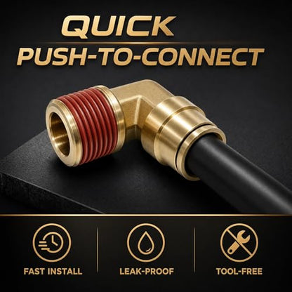 90 Degree 1/4"OD x 1/8" NPT Swivel Elbow Push to Connect Fittings,Brass Air Line Connector (Pack of 5) – DOT Air Brake Line Quick Fittings for Truck and Pneumatic System - size: 1/4"OD x 1/8" NPT