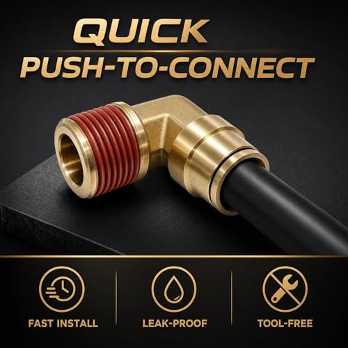 90 Degree 5/8"OD x 1/2" NPT Swivel Elbow Push to Connect Fittings,Brass Air Line Connector (Pack of 5) – DOT Air Brake Line Quick Fittings for Truck and Pneumatic System - size: 5/8"OD x 1/2" NPT