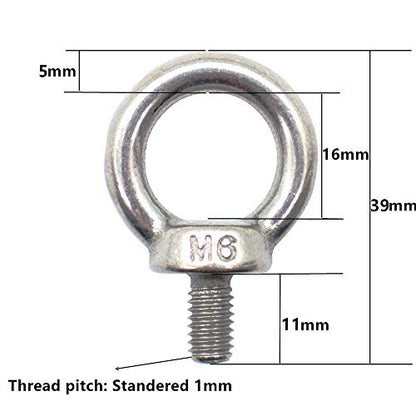 5Pcs 304 Stainless Steel M6 Male Thread Machinery Lifting Ring Eye Bolts