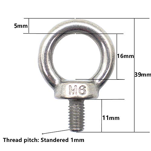 5Pcs 304 Stainless Steel M6 Male Thread Machinery Lifting Ring Eye Bolts