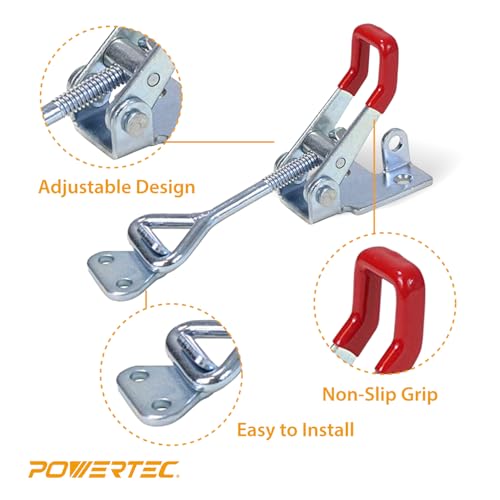 POWERTEC 4PK Toggle Clamp, 400 lbs Holding Capacity, 4002 Adjustable Pull Action Latch for Smoker, Tool Box, Woodworking Jigs and Fixtures, Cabinet, Tool box, Door (20333) - size: 4002, 4PK