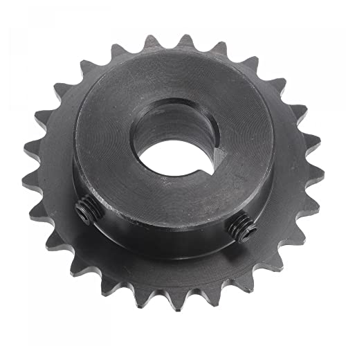 uxcell 25 Tooth Roller Sprocket B Type, #25 Chain, Single Strand 1/4" Pitch, 14mm Bore Black Oxide C45 Carbon Steel, Keyway with Set Screws for ISO 04C - size: 14mm