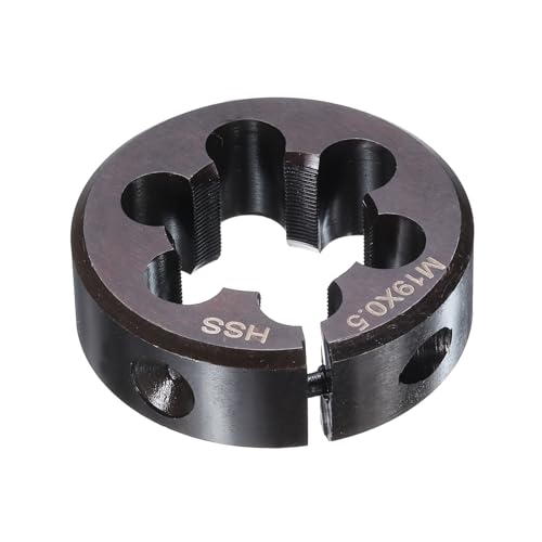 HARFINGTON Round Threading Die M19 x 0.5 Metric Thread 38mm OD Adjustable Right Hand High-Speed Steel (HSS) Round Die Screw Thread Cutting Die for Thread Repair - size: M19 x 0.5