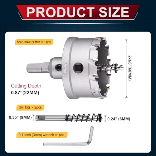 Tungsten Carbide Tipped Hole Saw 2-3/8 Inch 60mm Hole Cutter - size: 2-3/8 Inch (60mm)