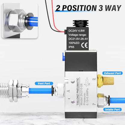 TAILONZ 1/4"NPT DC24V Solenoid Valve 2Position 3Way Outlet wire 3V210-08 - color: DC24V, size: 2 Position 3 Way-1/4"NPT