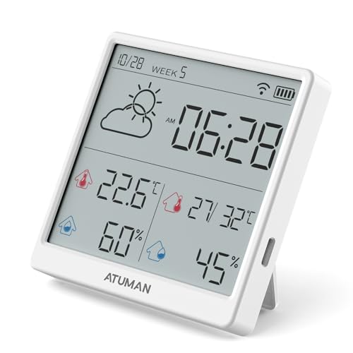 ATuMan TH3 Smart Thermometer Hygrometer - WiFi Enabled Indoor/Outdoor Temperature Humidity Monitor, 4.3'' Large LCD, Auto-Time Calibration, Type-C, High Precision Sensor for Home, Office, Greenhouse - style: TH3