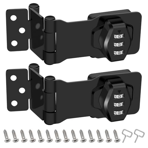 2 Pack Password Rotary Hasp Locks, Collapsible Solid 304 Stainless Steel - color: 2 Pack(Combination Lock) Black
