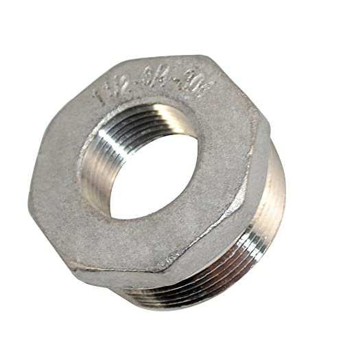 1-1/2" Male NPT to 3/4" Female NPT Female Reducing/Reducer Bushing Pipe Fitting,Adapter,Stainless Steel SS 304 Hex Bushing - size: 1-1/2" Male to 3/4" Female