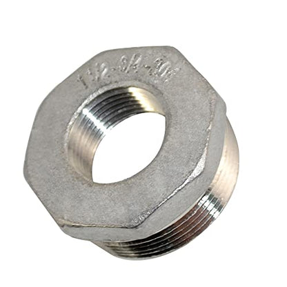 1-1/2" Male NPT to 3/4" Female NPT Female Reducing/Reducer Bushing Pipe Fitting,Adapter,Stainless Steel SS 304 Hex Bushing - size: 1-1/2" Male to 3/4" Female