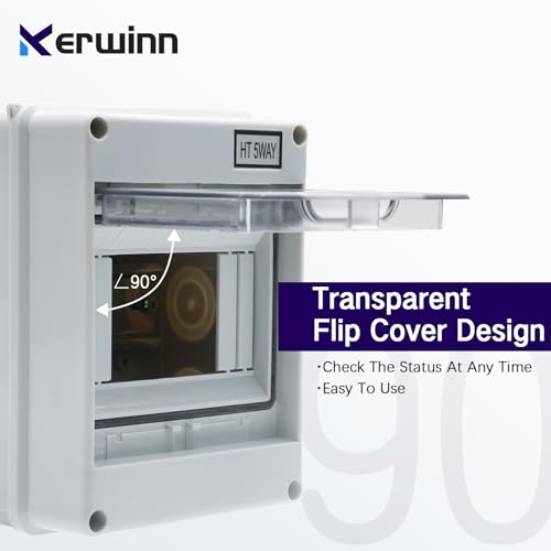 5 Way Distribution Protection Box,ABS/PC Alloy Plastic Transparent Cover Circuit Breaker Box IP66 Waterproof Distribution Box with DIN Rail and Waterproof Connector - size: HT-5