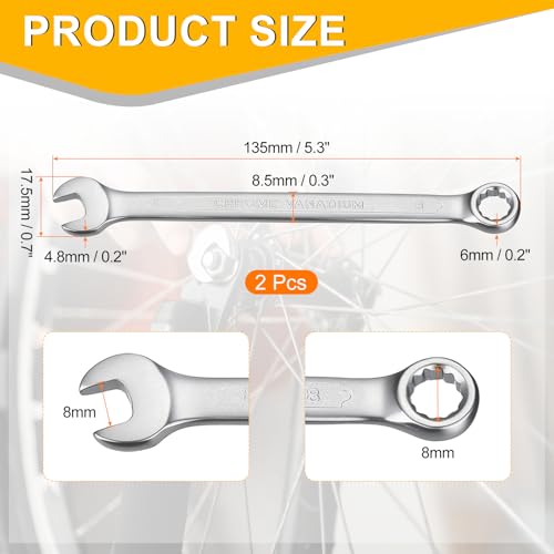 HARFINGTON 2Pcs Metric Combination Wrench 8mm Open End & 15-Degree Offset - size: 8mm