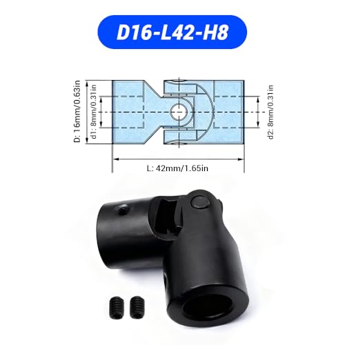 8mm to 8mm Universal Joint Coupling, D16 L42 Carbon Steel Rotatable Steering Shaft U Joint Coupler Motor Connector for DIY Model RC Car Robot - size: D16-L42-H8, style: No Keyway