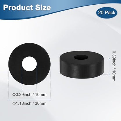 M METERXITY 20-Pack Rubber Spacer 0.39" ID 1.18" OD 0.39" Thick Neoprene Anti Vibration Pads Round Isolation Washers Bushings for Cars/Boats/Home/Machinery, Shock Noise Reduction Pads [Black] - size: 0.39" x 1.18" x 0.39"