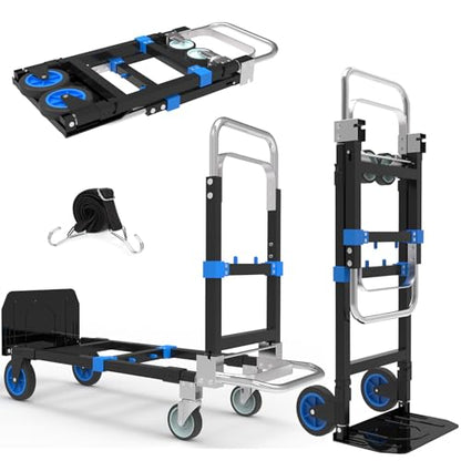 3-in-1 Folding Hand Truck, 500 lb Heavy Duty Steel Dolly - color: Blue