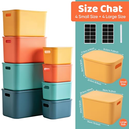 Plastic Storage Bins with Lid, Stackable Storage Containers for Organizing, Decorative Storage Baskets for Shelves Living Room Playroom Classroom Office (4 Large + 4 Small) - color: 4 Large + 4 Small