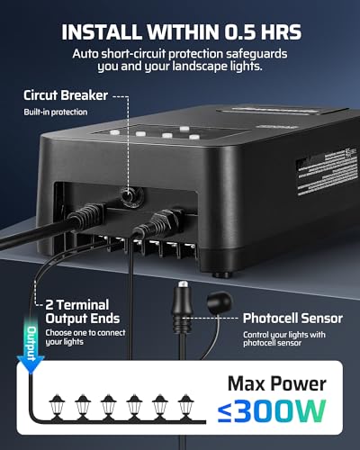 DEWENWILS 300W Low Voltage Transformer with Photocell Sensor & Timer - style: 300W