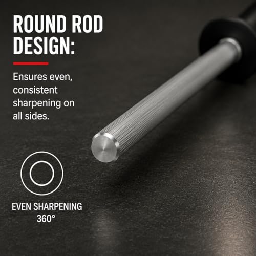 Professional Butcher’s Honing Steel – Round Rod for Chefs, Meat Cutters, and Home Kitchens – Carbon Steel Knife Alignment Tool with Non-Slip Handle (14 inch) - size: 14 inch