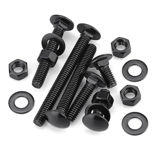 10 Sets 5/16-18 x 2-1/2" Carriage Bolts and Nuts & Flat Washers, 304 Stainless Steel 18-8, Black Coated, Heavy Duty Bolts for Home & Machinery Assembly & Repair, Automobile, by RoyceMart - size: 5/16-18 x 2-1/2"