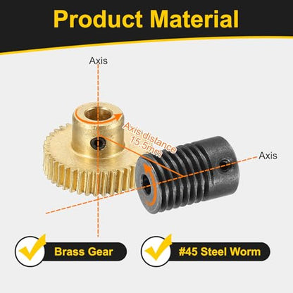 uxcell Worm Gear Set Right Rotation 40T 0.5 Module 1:40 Reduction Rate - size: Gear-5mm, Rod-4mm Bore, style: 0.5M-40T