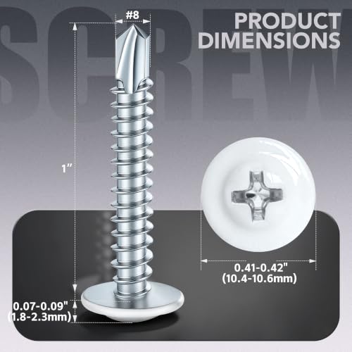 200 PCS #8 x 1 Sheet Metal Screws, Phillips Modified Truss Head Self Drilling Screws, Zinc-Plated, White Head Self Tapping Screws for Metal, Wood, Plastic, Double-Ended Bit Included - color: White, size: #8 x 1"