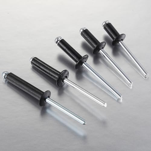 Wensilon (300Pcs) 1/8"x1/2" Black Aluminum blind pro Rivets,Aluminum Grip and Steel Mandrel - color: Black, size: 1/8"x1/2"