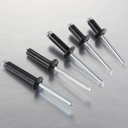Wensilon (300Pcs) 1/8"x1/2" Black Aluminum blind pro Rivets,Aluminum Grip and Steel Mandrel - color: Black, size: 1/8"x1/2"