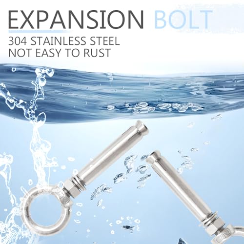 2 Pcs M10x90mm Expansion Eye Bolt 304 Stainless Steel Heavy Duty Lifting Ring Anchor Bolt Closed Hook Durable Wall Fastener Mounting Hanging Rigging Hardware for Concrete(M10*90MM) - size: M10*90MM, style: Style-109