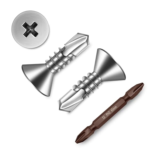 Mywish (600Pcs) #8 x 1/2" Self Tapping Screws for Metal, Flat Phillips Head 410 Stainless Steel Sheet Metal Screws, Self Drilling Mouting Screws for Metal Plastic & Wood - size: #8 x 1/2"