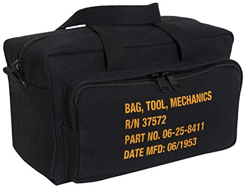 Rothco Mechanics Tool Bag, Heavy‑Duty Canvas Tool Organizer with Zipper Pockets, Compact Portable Tool Storage (Black) - color: Black