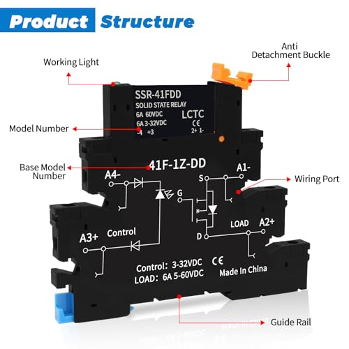 (2pcs) Solid State Relay DD 5V 12V 1.5A,Signal Relay for PLC,No Contact DC to DC;Input:3-32VDC;Output:5-60VDC;Din Rail