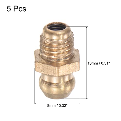 Brass Straight Grease Fitting 1/4"-28 Thread 8mm Width Hydraulic Grease Fitting Accessories, 5Pcs