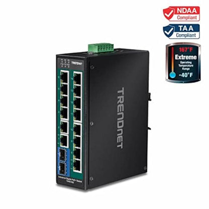 TRENDnet 16-Port Industrial Unmanaged Gigabit PoE+ DIN-Rail Switch,TI-PG162 - style: 14 Port Switch w/ 2 SFP Slots