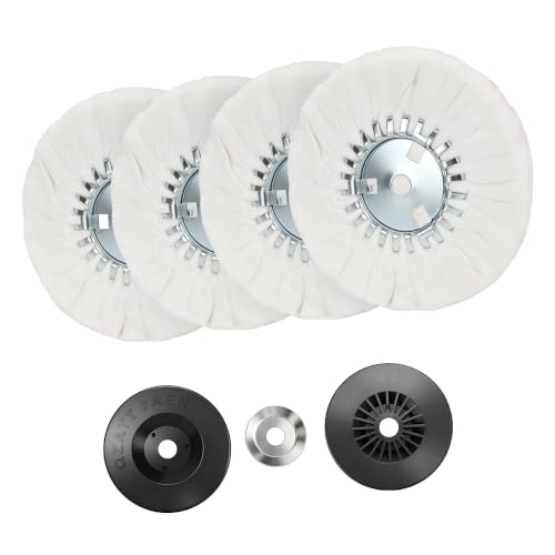 8" Soft Airway Buffing Wheel White Flannel and 4 Inch Airway Flange Kit / 5/8'' Arbor Hole/Finish Polish Step for Angle Grinder - 5 PCS - color: Soft kits, size: 12plys