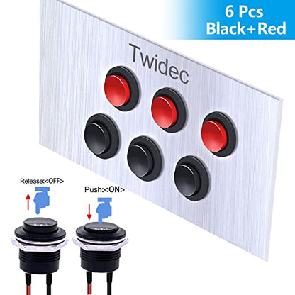 Twidec/6Pcs SPST Momentary Push Button Switch AC250V/3A AC125V/6A Mini Off(ON) ON Black + Red with Pre-soldered Wires R13-507BKR-X - color: Black＆Red-16mm, size: Momentary