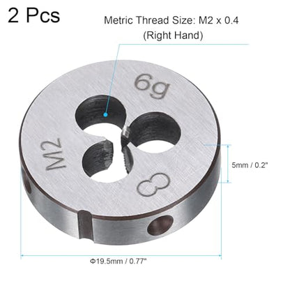 uxcell 2pcs Round Threading Die M2 x 0.4 Metric Thread Right Hand Screw Cutting Fixed Dies, Alloy Tool Steel Tapping Repair Tool - size: M2 x 0.4
