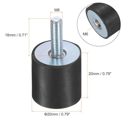 uxcell 6pcs M6x18mm Rubber Isolator Mounts with Studs 20x20mm - size: VD-D20*H20, M6*18