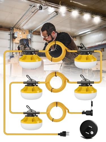 HYPERLITE Construction String Lights: 50FT 5 Bulbs Work Lights with 3 Prong - IP65 Waterproof Linkable LED Industrial Temporary Lighting for Construction Sites Attic Crawlspace Renovation - size: 50FT-3Prong