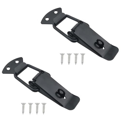 2PCS Spring Toggle Latches 8 Screws Stainless Steel Spring Loaded Latches 4.3x3.5x1x1.5x0.7 inches for Mounting Cabinet Boxes Suitcase Black