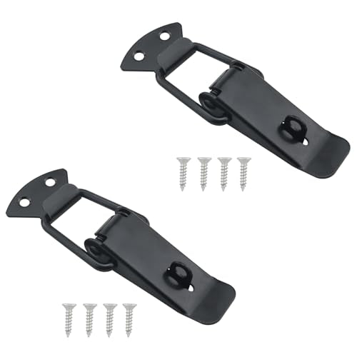 2PCS Spring Toggle Latches 8 Screws Stainless Steel Spring Loaded Latches 4.3x3.5x1x1.5x0.7 inches for Mounting Cabinet Boxes Suitcase Black