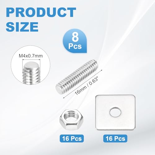 MECCANIXITY 8Set M4x16mm Fully Threaded Rod Threaded Rods Bar Studs - size: M4x16mm