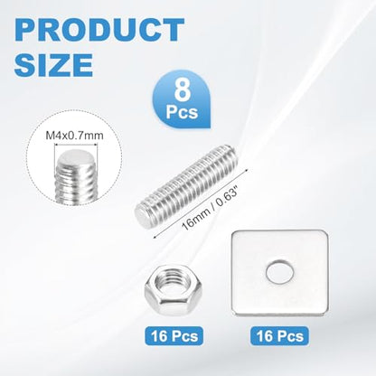 MECCANIXITY 8Set M4x16mm Fully Threaded Rod Threaded Rods Bar Studs - size: M4x16mm