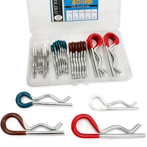 28 Pcs Hitch Pins Clip R Clips Spring Retaining Wire Hair Pins Cotter Pin Strong Spring Rubber-Coated Grip R Clip for Trailer Tractors Mower Carts Truck Pin Clip 4Sizes M3x60 M3x50 M2.5x45 M2x40 - size: Rubber 28 pcs in 4 size