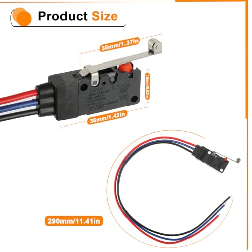 3 PIN Pre-Wired Micro Limit Switch 10A 125 250V - size: 10A, Roller Lever