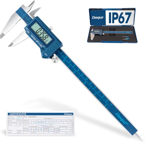 Dasqua 8"/200mm IP67 Digital Caliper, Stainless Steel, ±0.03mm/0.0015" Precision, Coolant-Proof, Inch/mm Conversion, Large LCD Display, Protective Case - color: Blue Case Cover, size: 8"/200mm