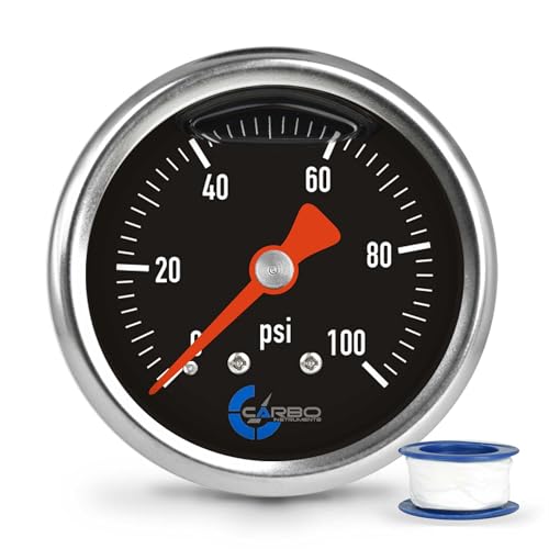 1-1/2" Fuel Pressure Gauge, Stainless Steel Case 304, Chrome Plated Brass Connection, Glycerin Filled, 0-100 Psi, Accuracy 3-2-3%, Back Mount 1/8" NPT Black Dial - size: 100 PSI, style: Back Mount Balck Dial