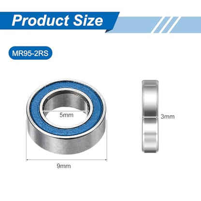 uxcell 10 Pcs MR95-2RS Micro Bearings, 5x9x3mm Chrome Steel, ABEC7 - size: MR95-2RS