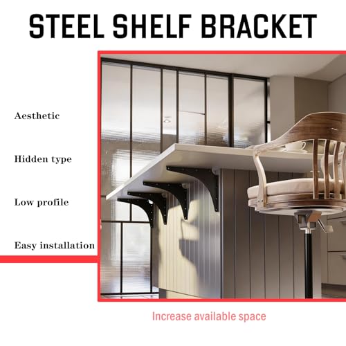 Heavy Duty Shelf Brackets - 1000 LBS Load Capacity, Industrial Steel Mounting Brackets for Shelves, Vanities, Countertops, Desks (4, Black, 16"x12") - size: 16"x12"